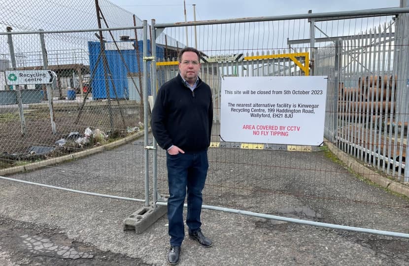 South Scotland MSP Craig Hoy launched a petition calling for East Lothian Council to reopen Macmerry Recycling Centre