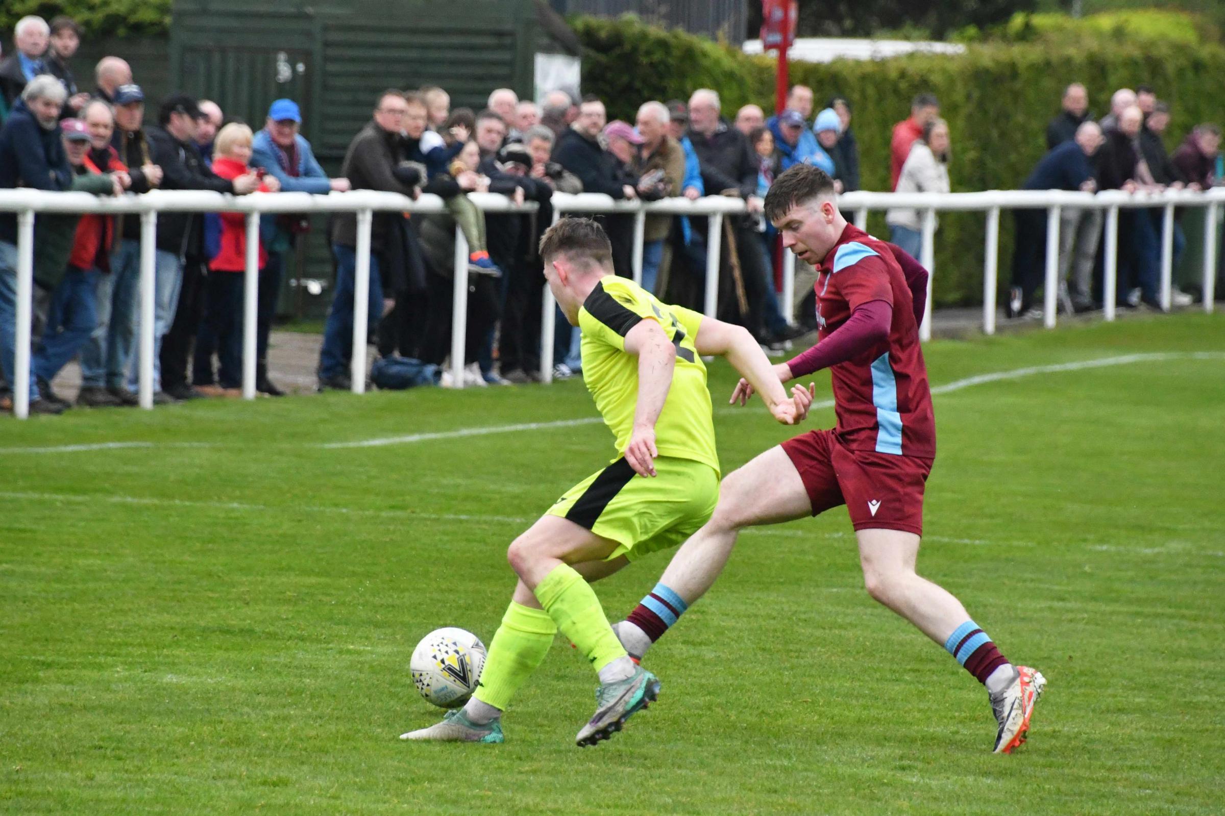 Haddington Athletic (maroon) travel to Dundonald Bluebell. Image: Garry Menzies.