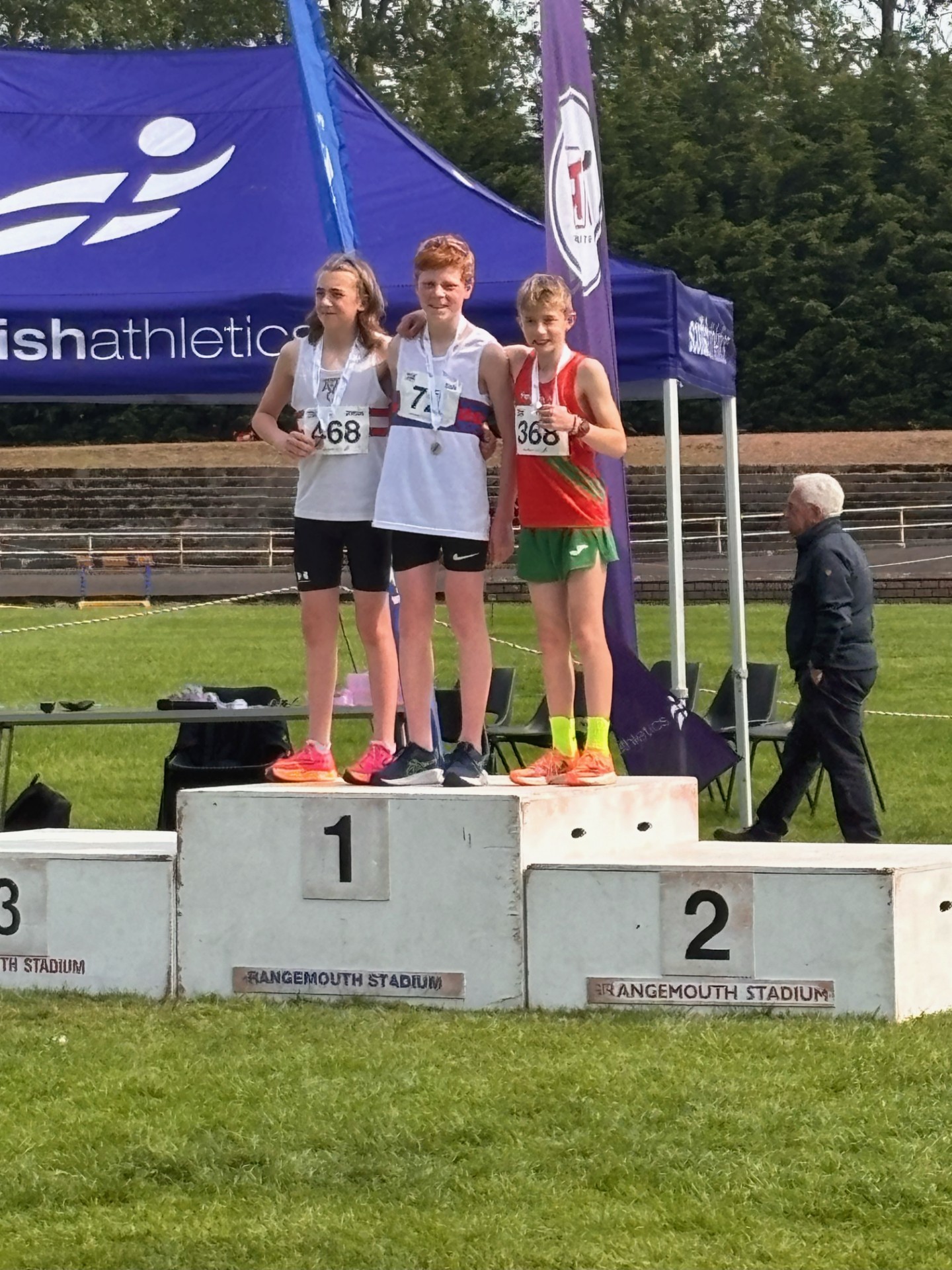 Archie Brown (centre) won three gold medals on an impressive day