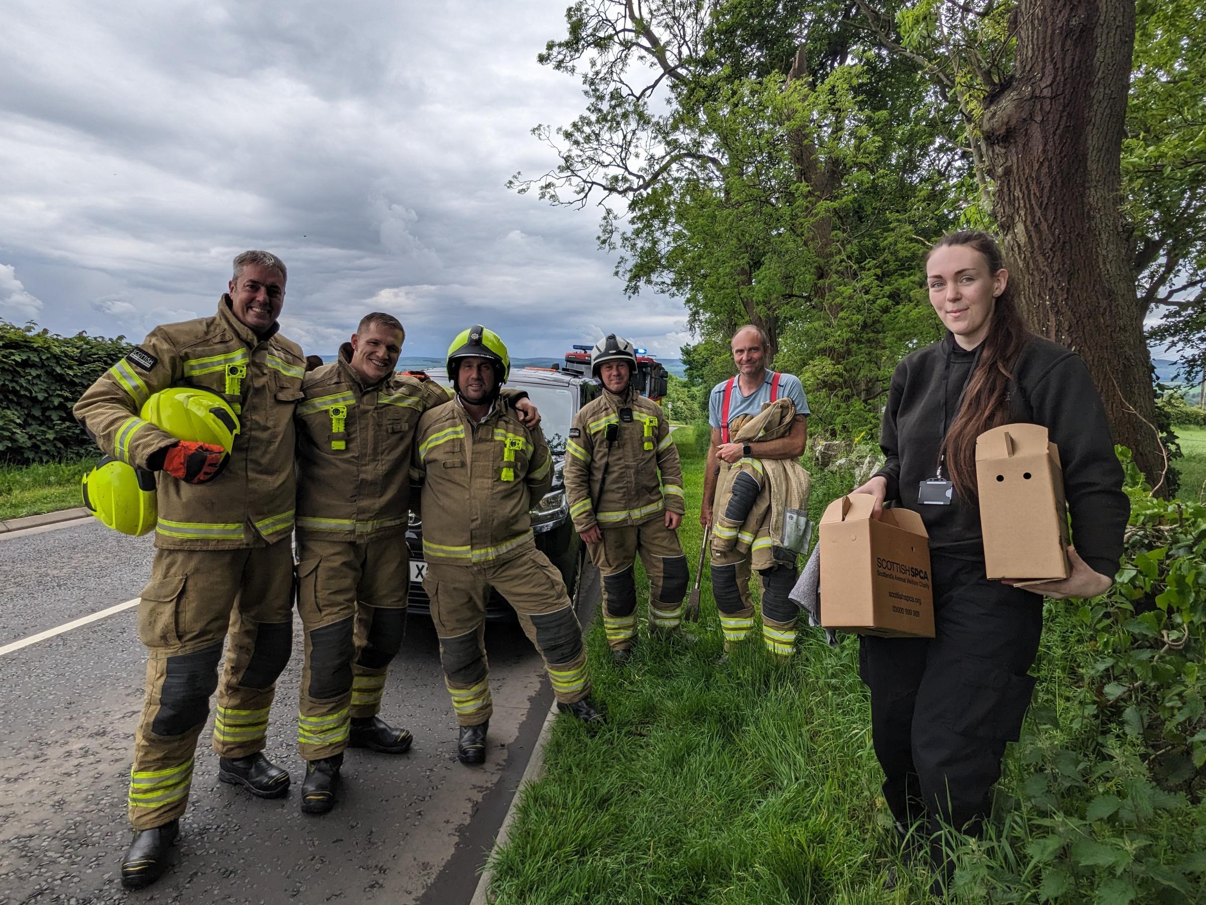 Firefighters and the Scottish SPCA were called out to help rescue the ducklings from a drain near Haddington